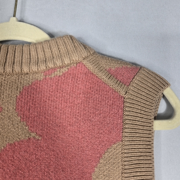 Marimekko Retro Unikko Sweater Vest Khaki Pink Floral Crewneck 100% Wool Small - Picture 13 of 16